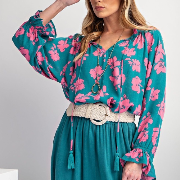 EASEL LOS ANGELES LONG SLEEVE PRINTED RAYON TOP BLOUSE SHIRT PULLOVER PLUS SZ 1X - Picture 3 of 10